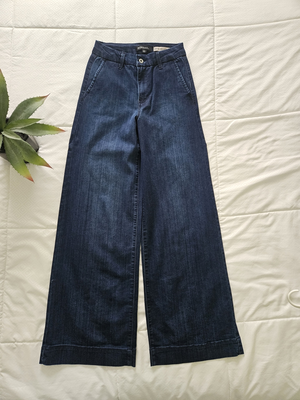 BCBGeneration Dark Indigo High-Rise Wide Leg Jeans